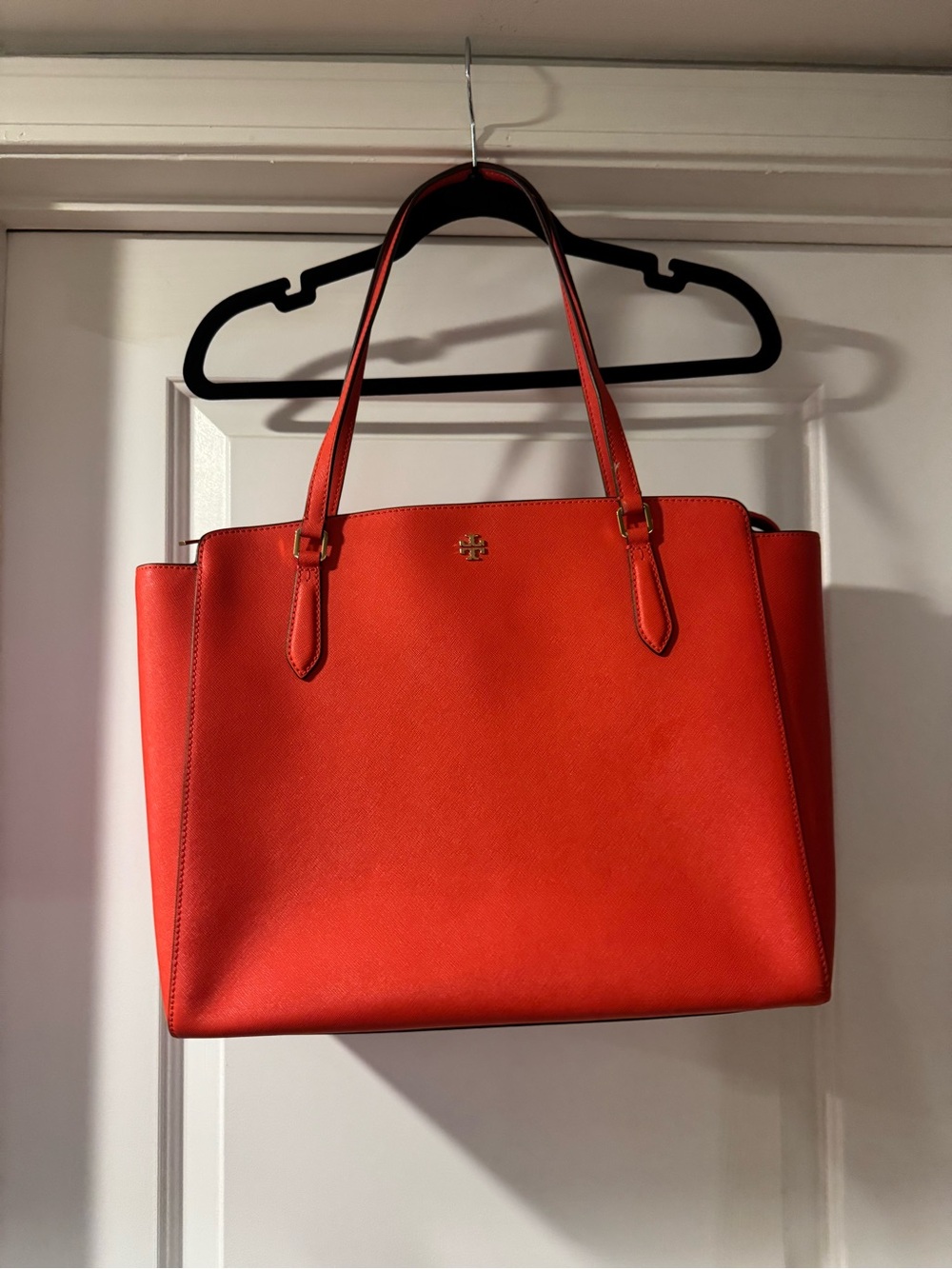 Tory Burch Orange-Red Leather Double Handle Tote